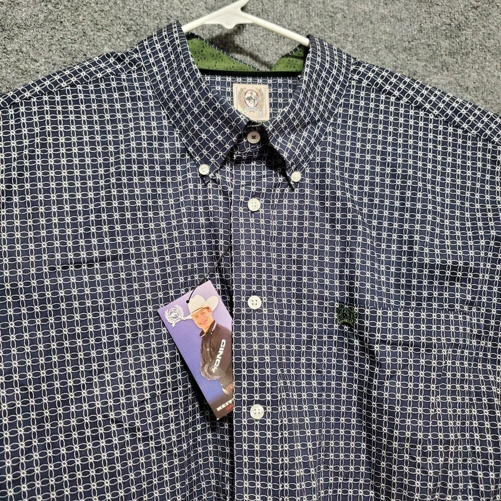 Cinch Shirt Mens XL Navy Geometric Long Sleeve Button Down Western Flip Cuff New